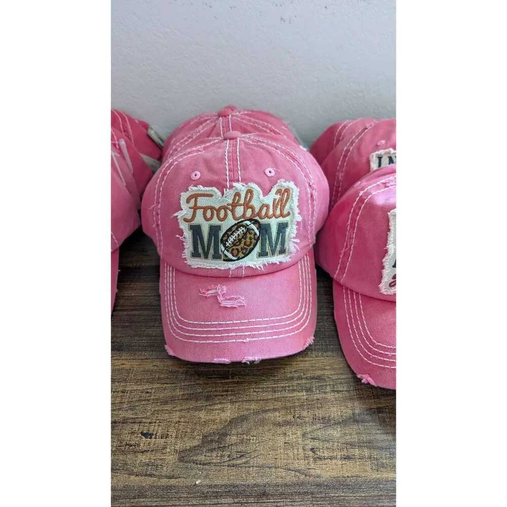 Ladies Pink Football Mom Baseball Cap